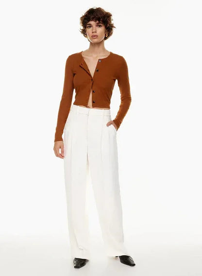 High Waist Straight Trousers With Pockets Wide Leg Casual Pants For S / White