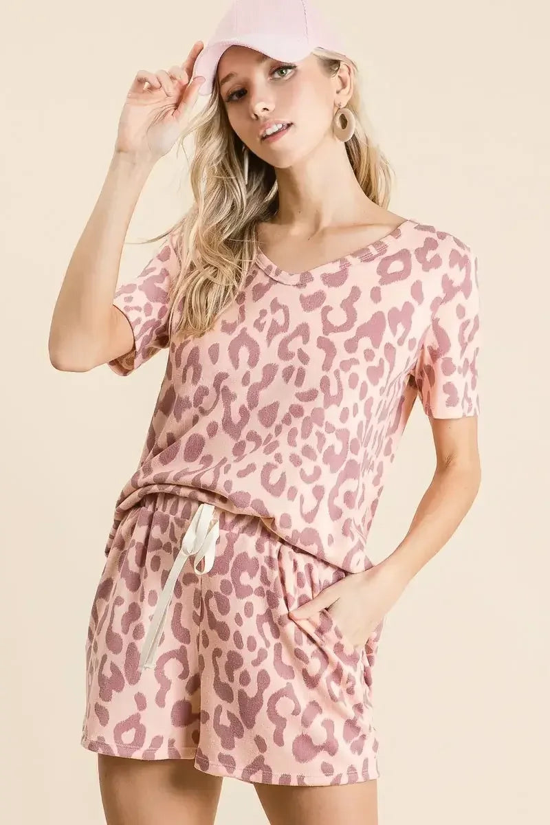 BiBi Leopard Shorts with Twill Tape Drawstring MAUVE / S