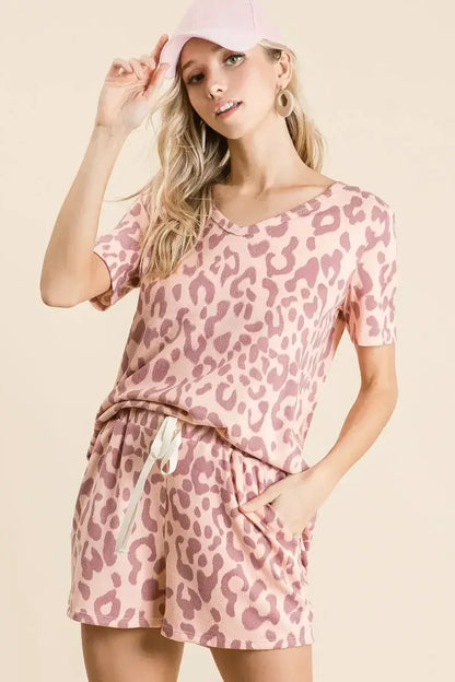 BiBi Leopard Shorts with Twill Tape Drawstring MAUVE / S