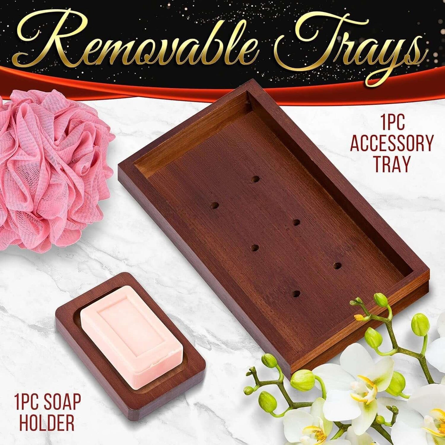 Bamboo Bathtub Caddy Tray – Expandable Waterproof Bath Tray with Wine Glass Holder, Tablet Stand & Removable Accessory Slots – Eco-Friendly, Adjustable & Durable Default Title