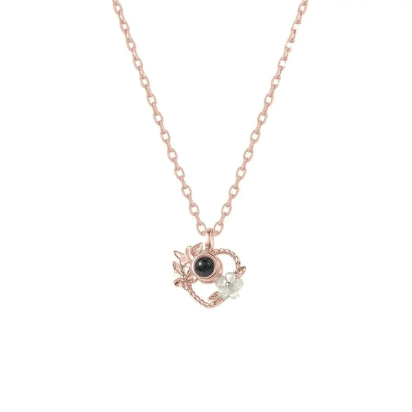 925 Silver Heart Projection Necklace Custom Photo Flower Pendant for Women Rose Gold / Copper / 50cm