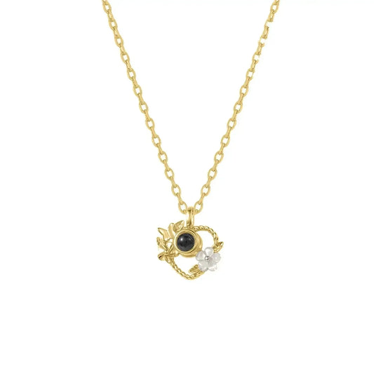 925 Silver Heart Projection Necklace Custom Photo Flower Pendant for Women Gold / 925 Sterling Silver / 60cm