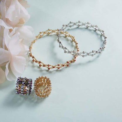 2 In 1 New Creative Magic Stretchable Ring Bracelet For Women Charm Shiny Crystal Retractable Bracelets Rings Jewelry Gift silver / Diameter 2cm-7cm adjustable