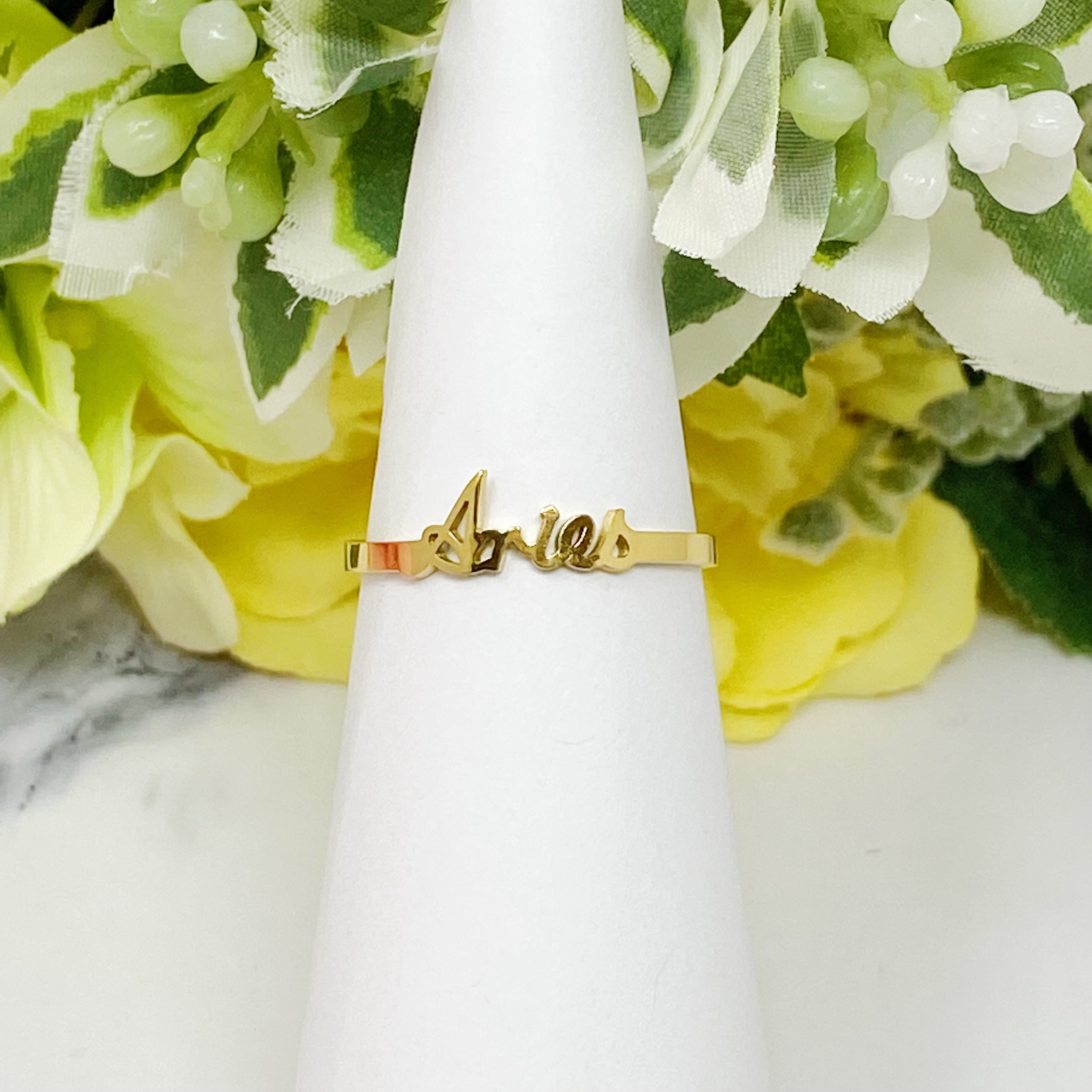 Elegant Scripted Zodiac Ring – Adjustable 18K Gold Plated Stainless Steel