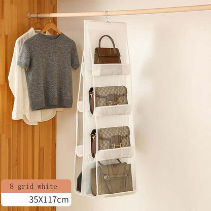 Bag storage hanging bag hanging double-sided transparent six-layer storage bag bedroom wardrobe storage bag dust bag White 8 grids [thick double layer] / 36**85cm