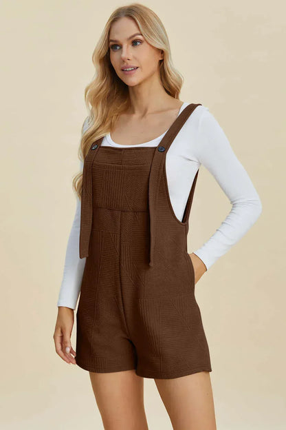 Double Take Full Size Texture Sleeveless Romper Brown / S