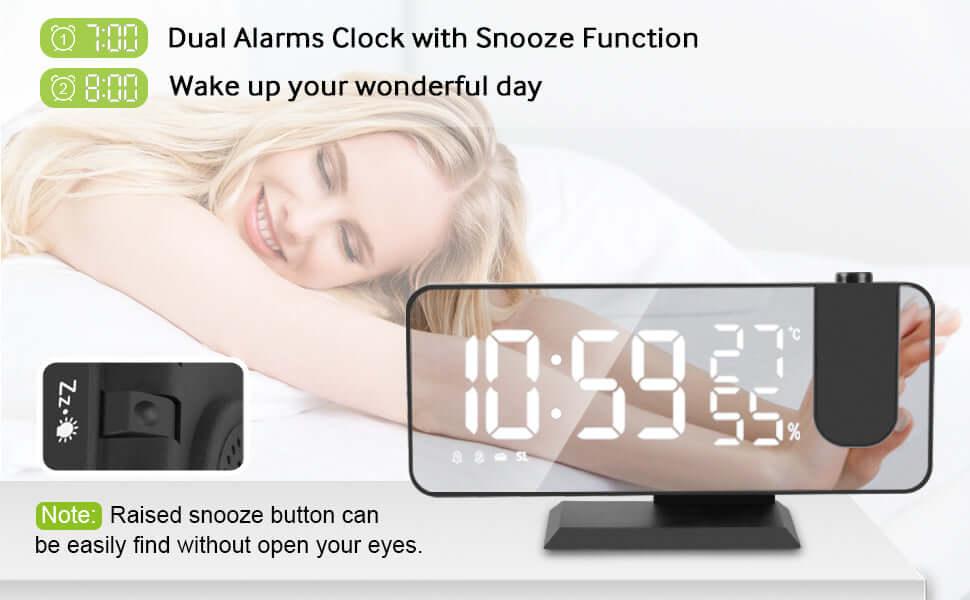 LED Projection Digital Alarm Clock Phone Charger Rose Gold