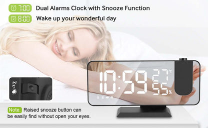 LED Projection Digital Alarm Clock Phone Charger Rose Gold