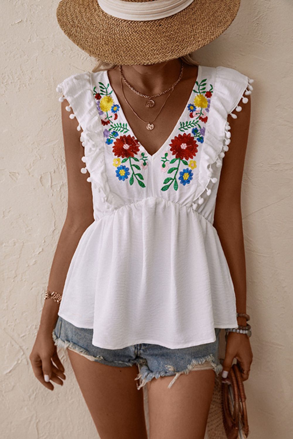 Embroidered Baby doll Top