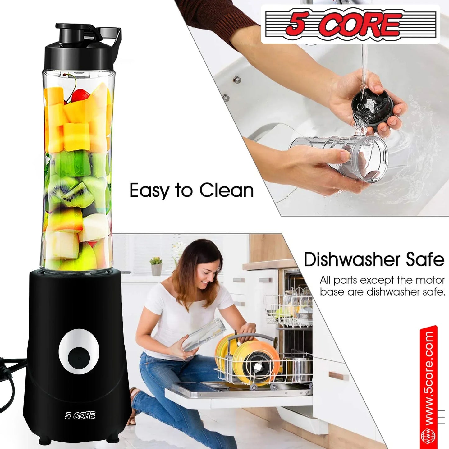 5Core Portable Personal Blender for Kitchen 20Oz Capacity 160W No