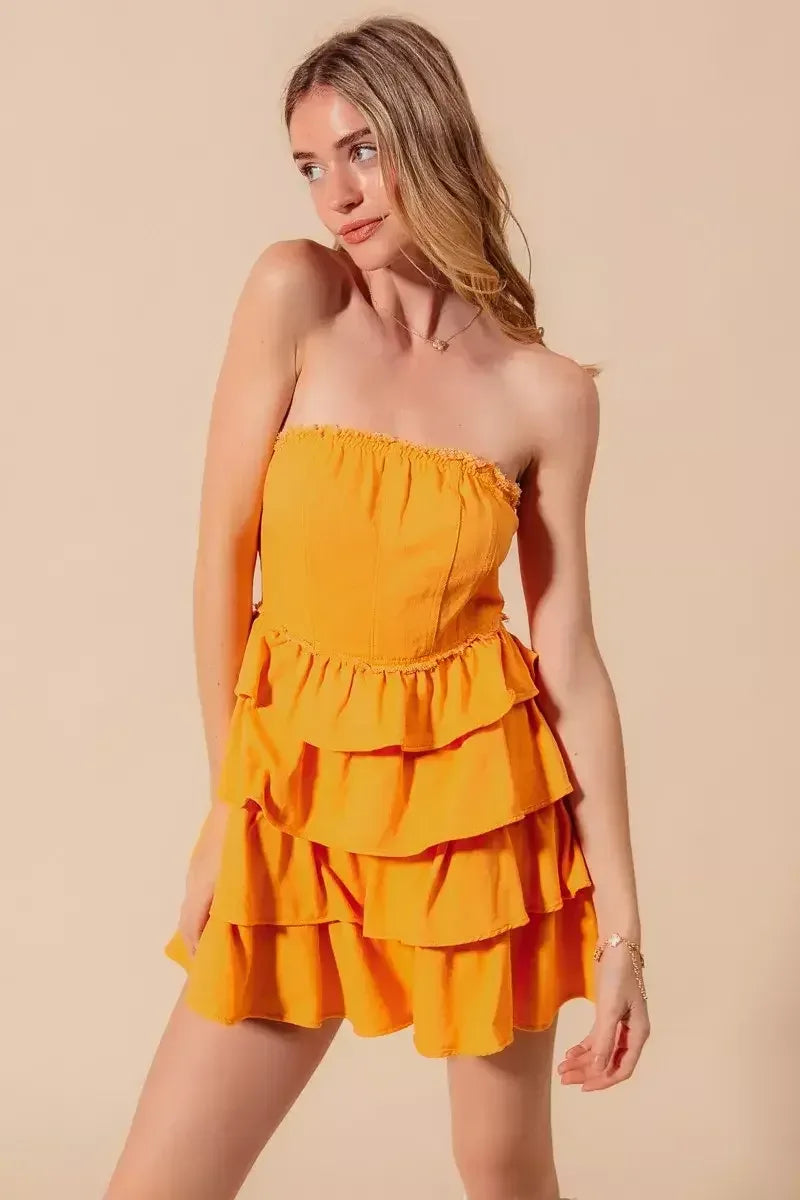 SO ME Strapless Ruffle Layered GOLD / S
