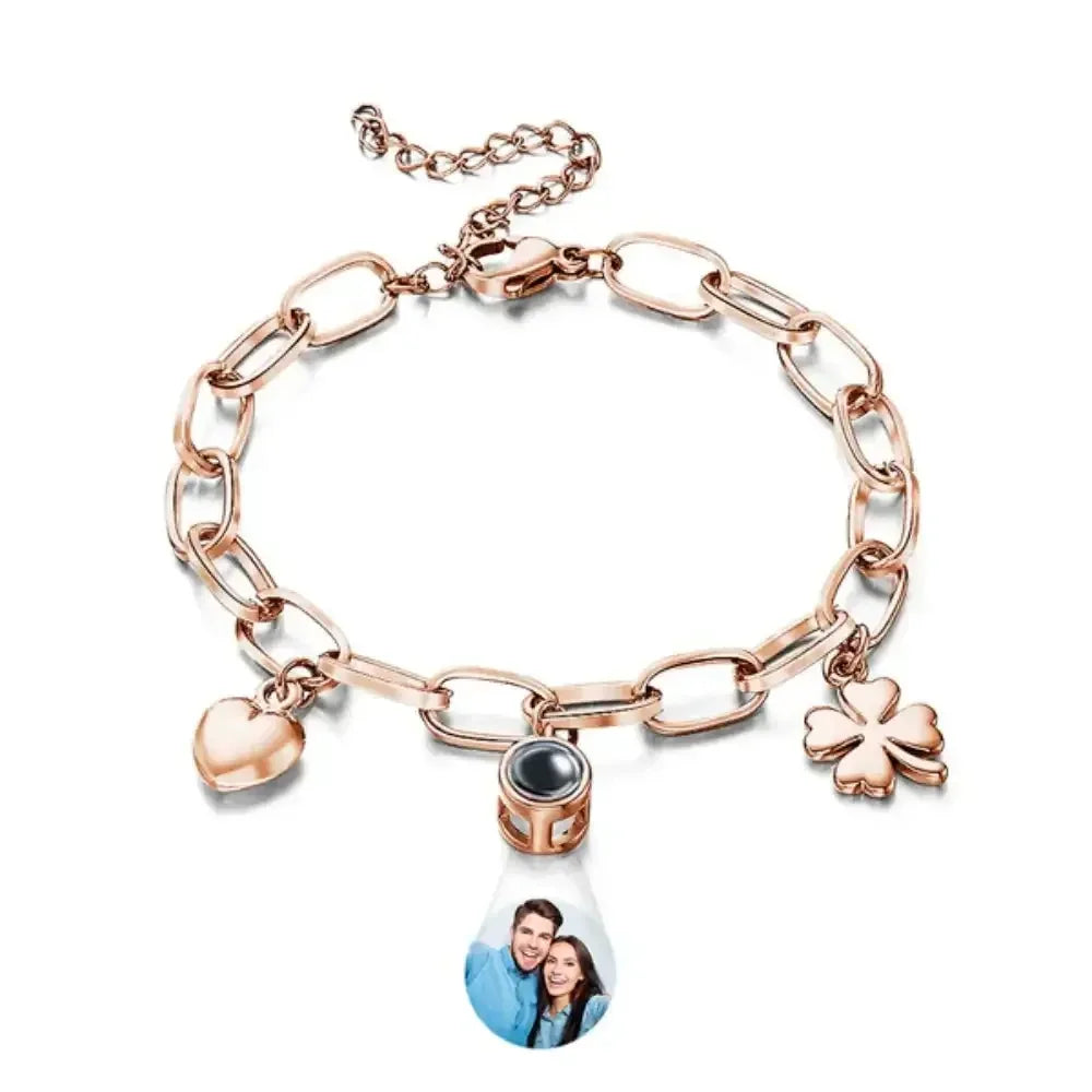 Custom Photo Projection Heart Bracelet Rose Gold / 15cm Child / United States