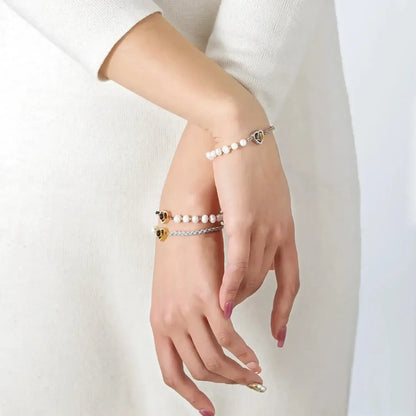 Handmade Pearl Projection Bracelet Custom Photo Luxury Pink 1 / adjustable / steel bead|United States