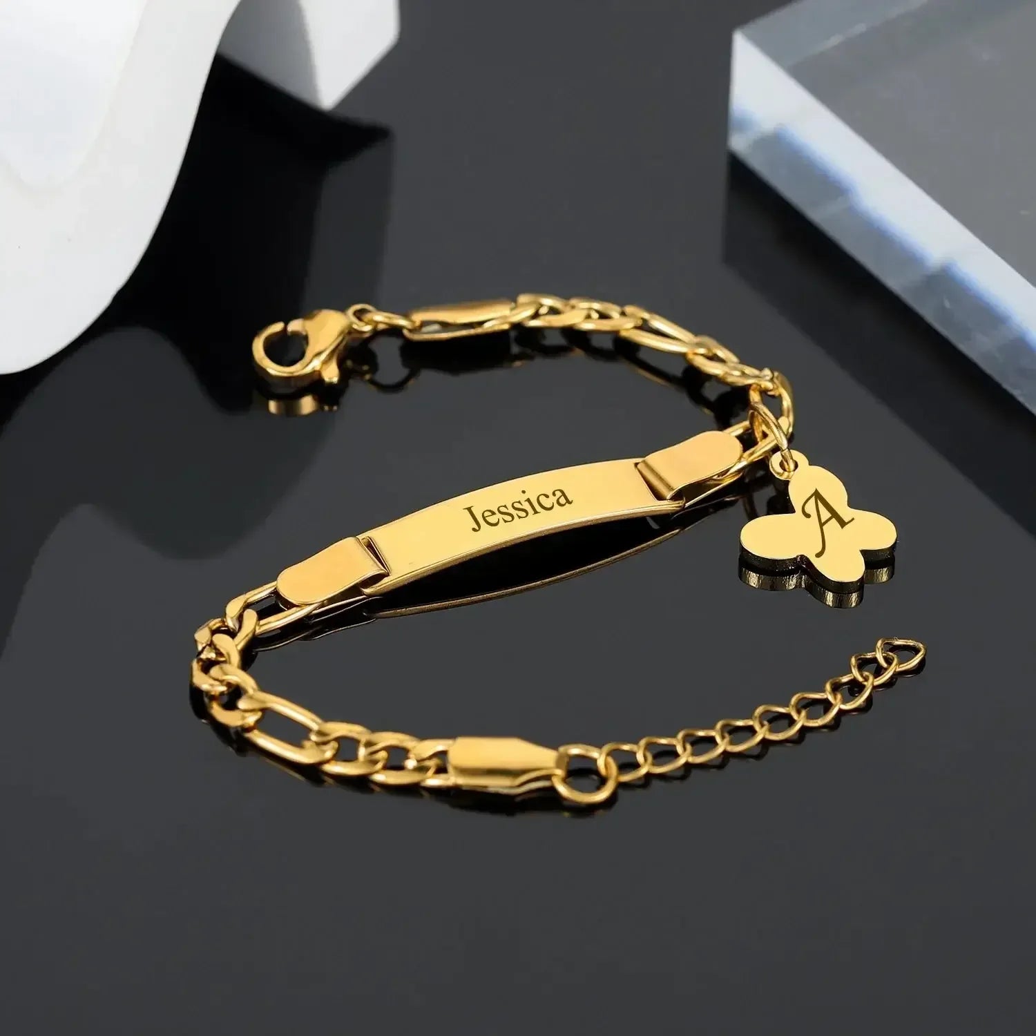 Adjustable Gold Baby Name Bracelet QB782-G-crown / youth size16cm / custom text