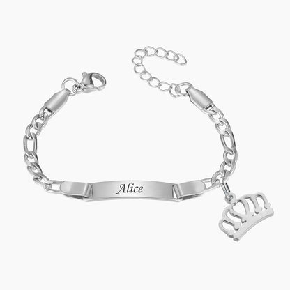 Adjustable Gold Baby Name Bracelet QB782-S-crown / child size 13cm / custom text