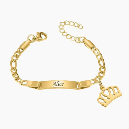 Adjustable Gold Baby Name Bracelet QB782-G-crown / youth size16cm / custom text