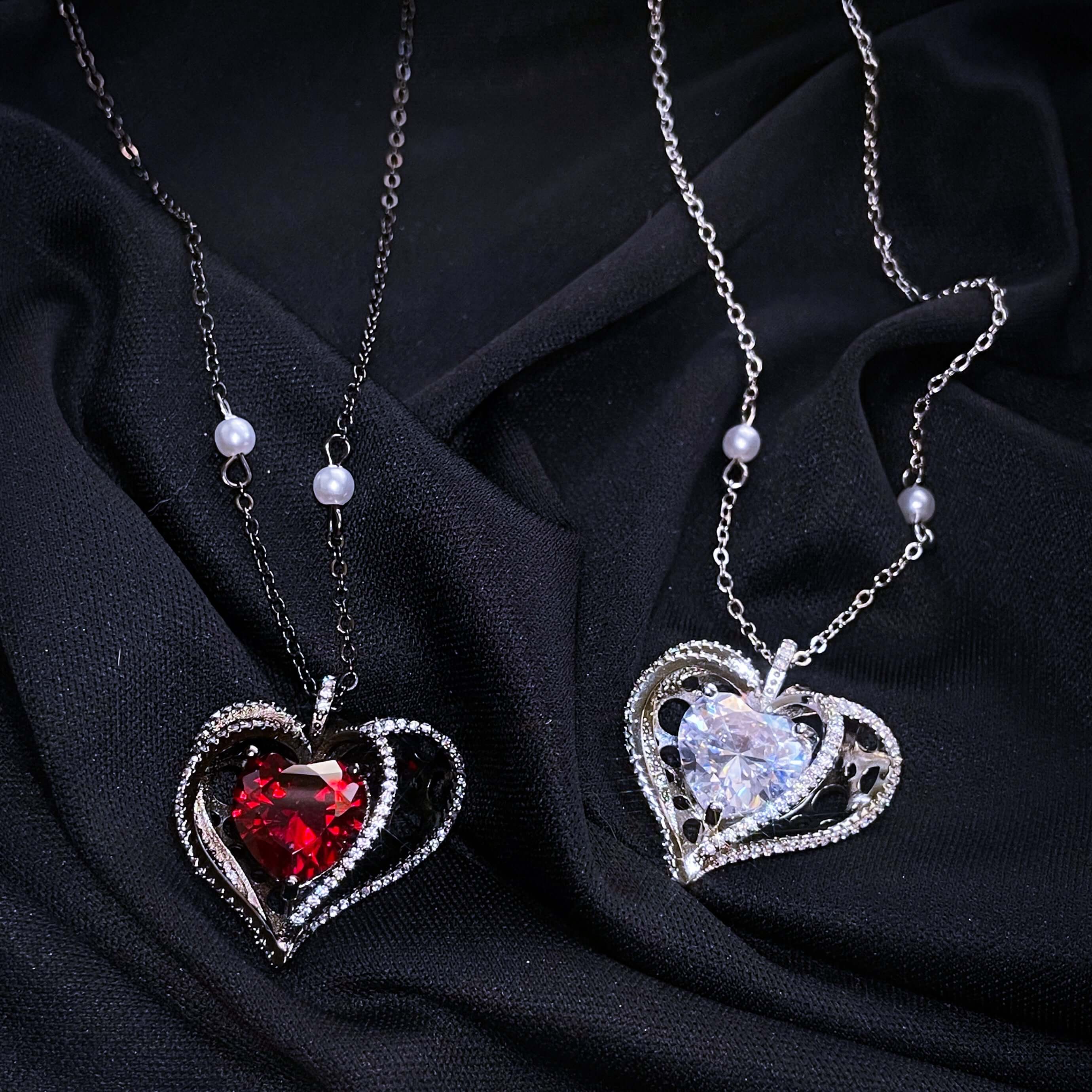 Shopminx Queen of Hearts Necklace Black + Ruby