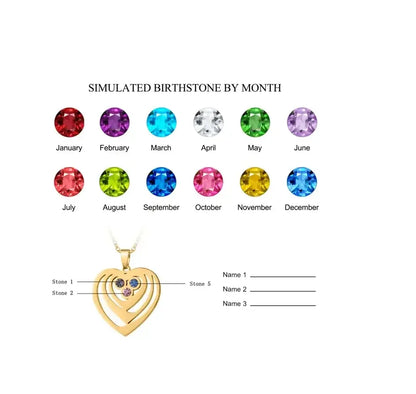 Personalized Birthstone Heart Necklace Gold / 2 Nemas / United States|50cm