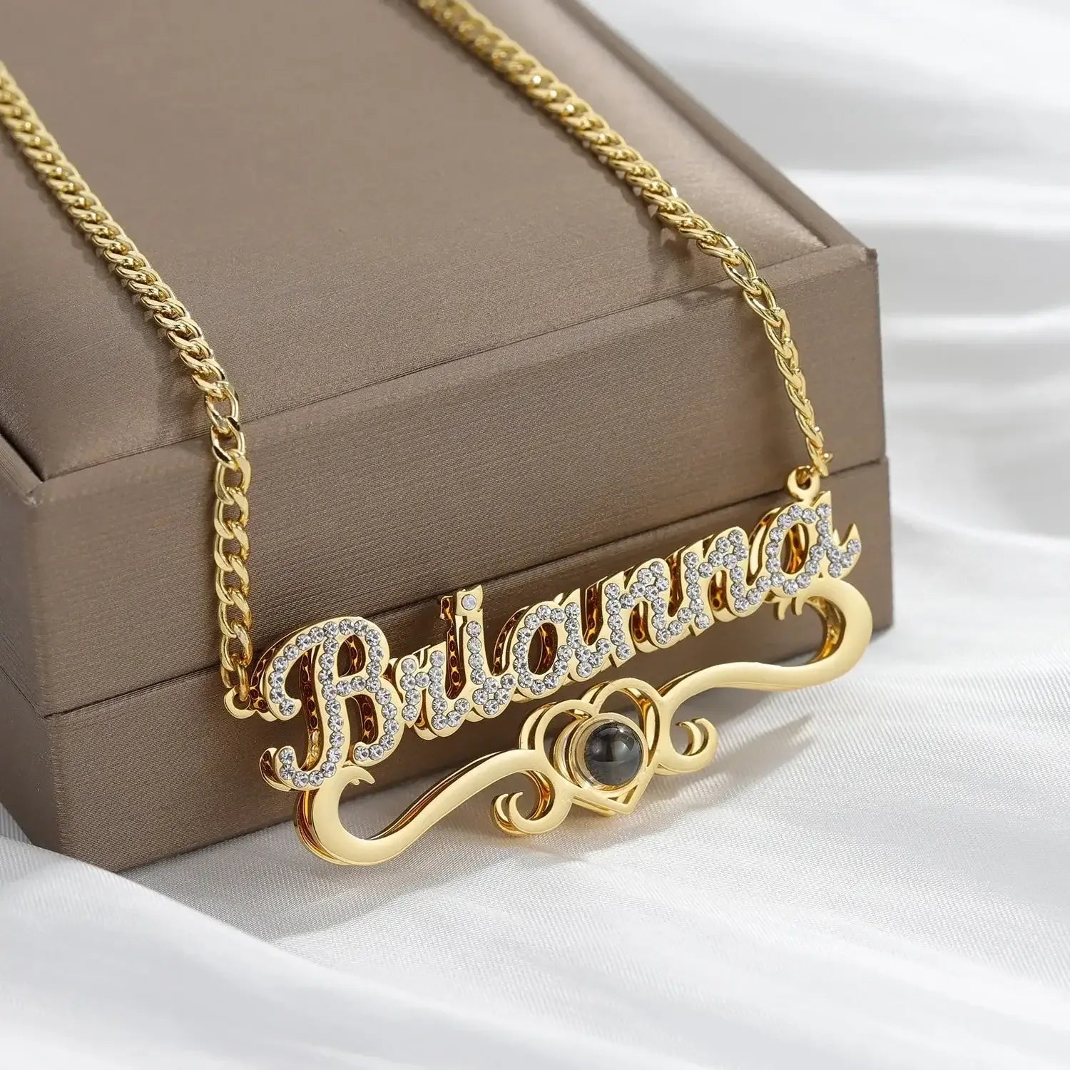 Custom Name Projection Photo Necklace Gold Diamond Cuban Chain for Women Silver / United States / Cuban Chain 40cm
