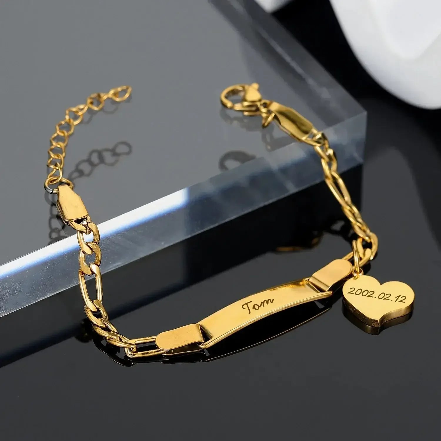 Adjustable Gold Baby Name Bracelet QB782-G-crown / youth size16cm / custom text