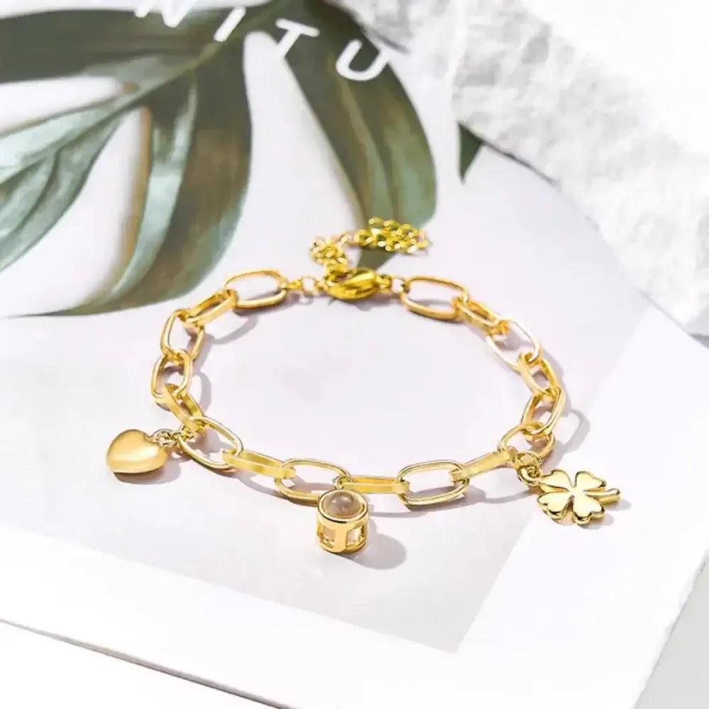 Custom Photo Projection Heart Bracelet Silver / 20cm Adults / United States