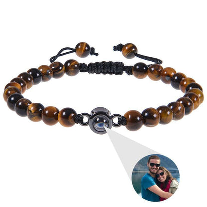 Photo projection bracelet 100 languages I Love You natural stone custom bracelet picture jewelry Tiger Eye Stone