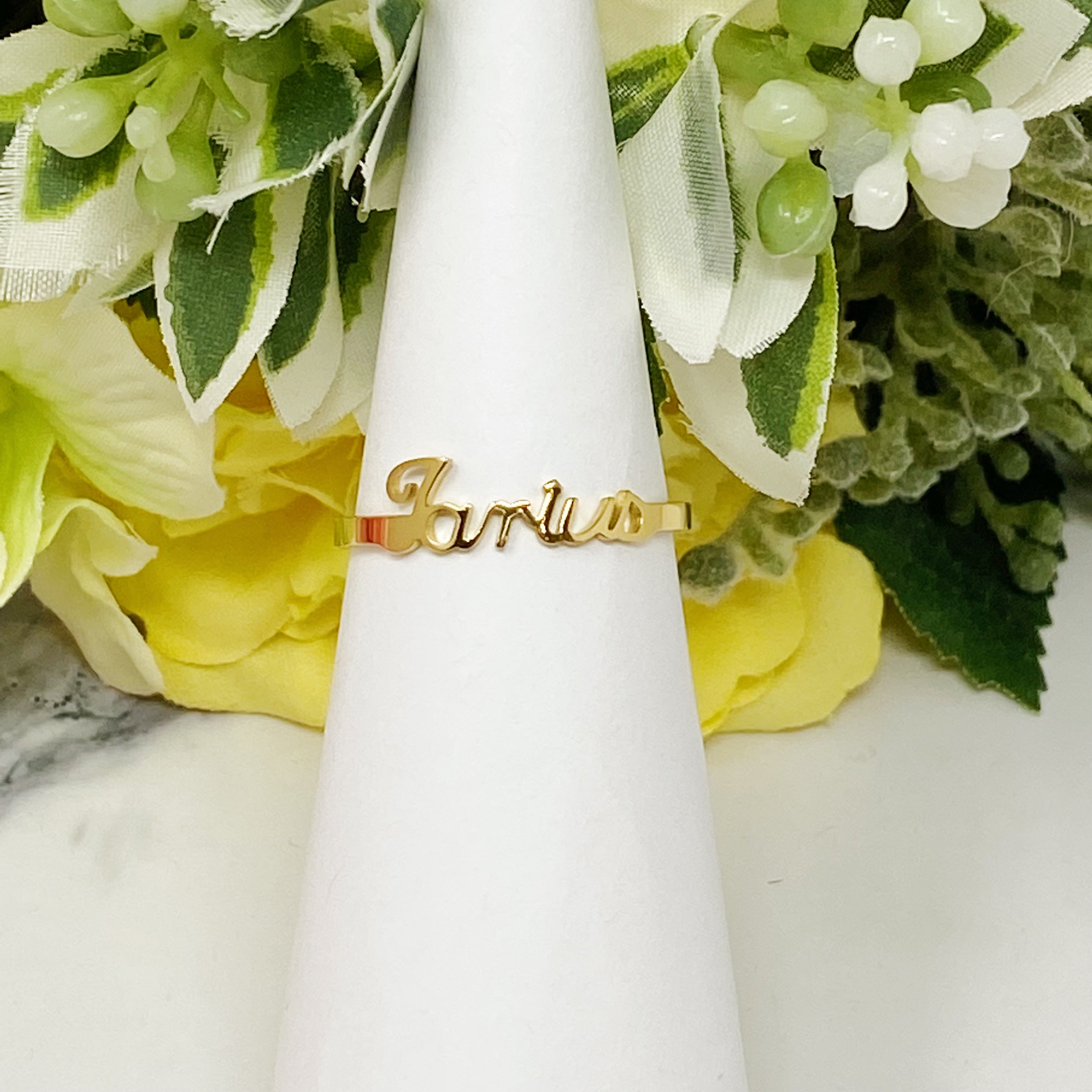 Elegant Scripted Zodiac Ring – Adjustable 18K Gold Plated Stainless Steel