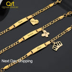 Adjustable Gold Baby Name Bracelet QB782-G-crown / youth size16cm / custom text