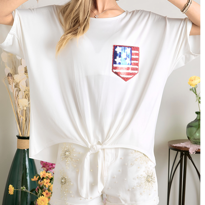ADORA Sequin US Flag Pocketed Top
