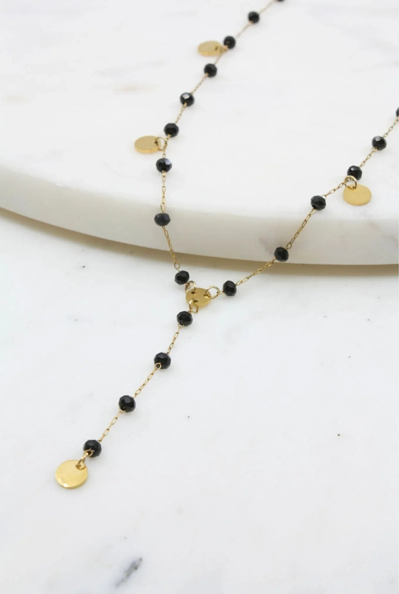 Gold and Black Crystal Necklace with Gold Accents Gold Stainless Steel-ALI-NCK-N21026G-GSS / Black / 16 in