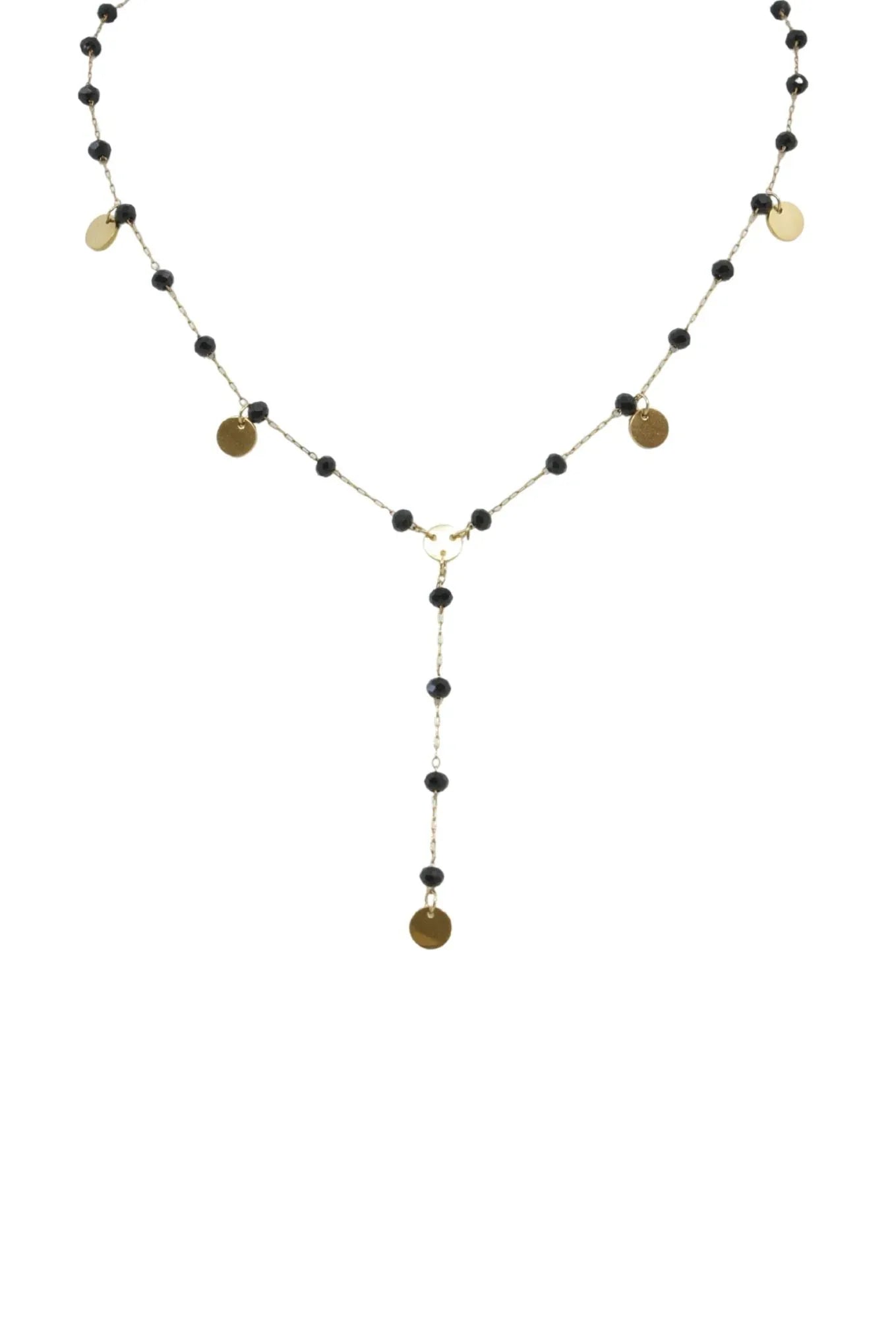 Gold and Black Crystal Necklace with Gold Accents Gold Stainless Steel-ALI-NCK-N21026G-GSS / Black / 16 in