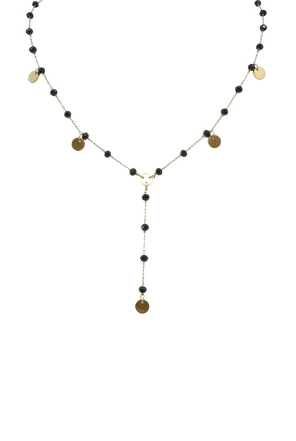 Gold and Black Crystal Necklace with Gold Accents Gold Stainless Steel-ALI-NCK-N21026G-GSS / Black / 16 in