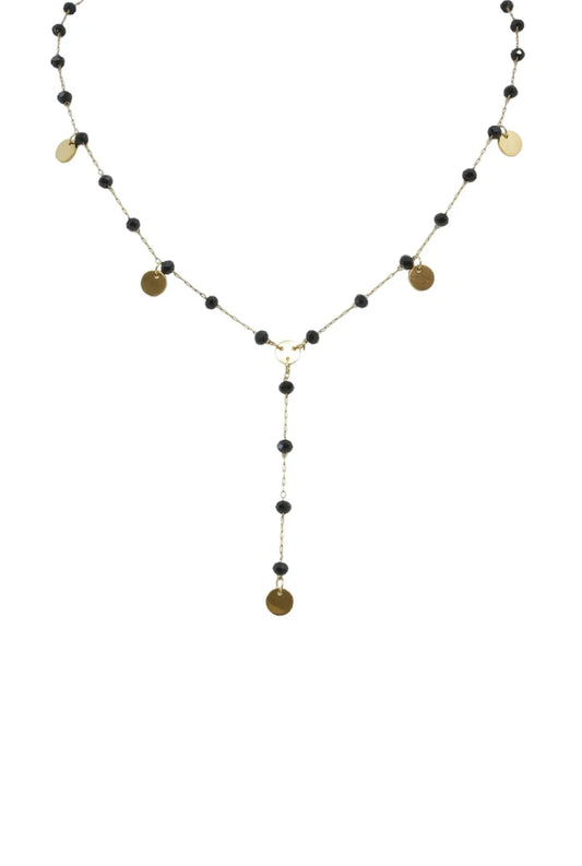 Gold and Black Crystal Necklace with Gold Accents Gold Stainless Steel-ALI-NCK-N21026G-GSS / Black / 16 in