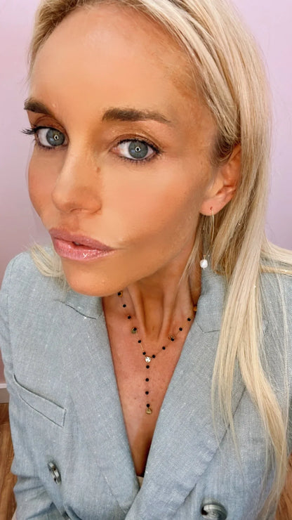 Gold and Black Crystal Necklace with Gold Accents Gold Stainless Steel-ALI-NCK-N21026G-GSS / Black / 16 in
