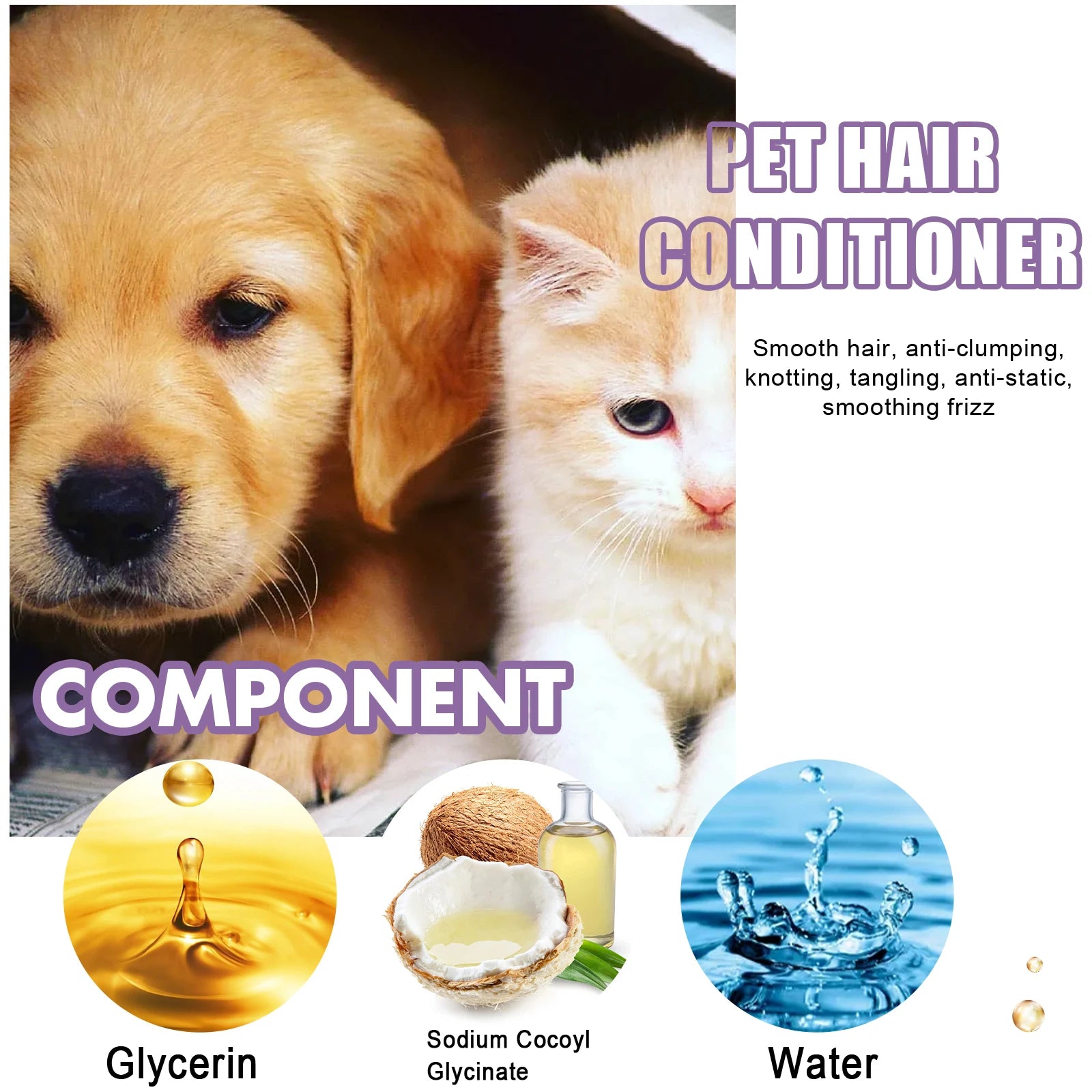 Pet Hair Care Cream Moisturizes Care Pet Hair Conditioner Dry Skin Pet Hair Conditioner for Pet Fur Hair Dogs