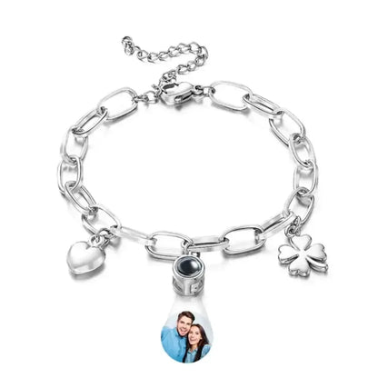 Custom Photo Projection Heart Bracelet Silver / 20cm Adults / United States