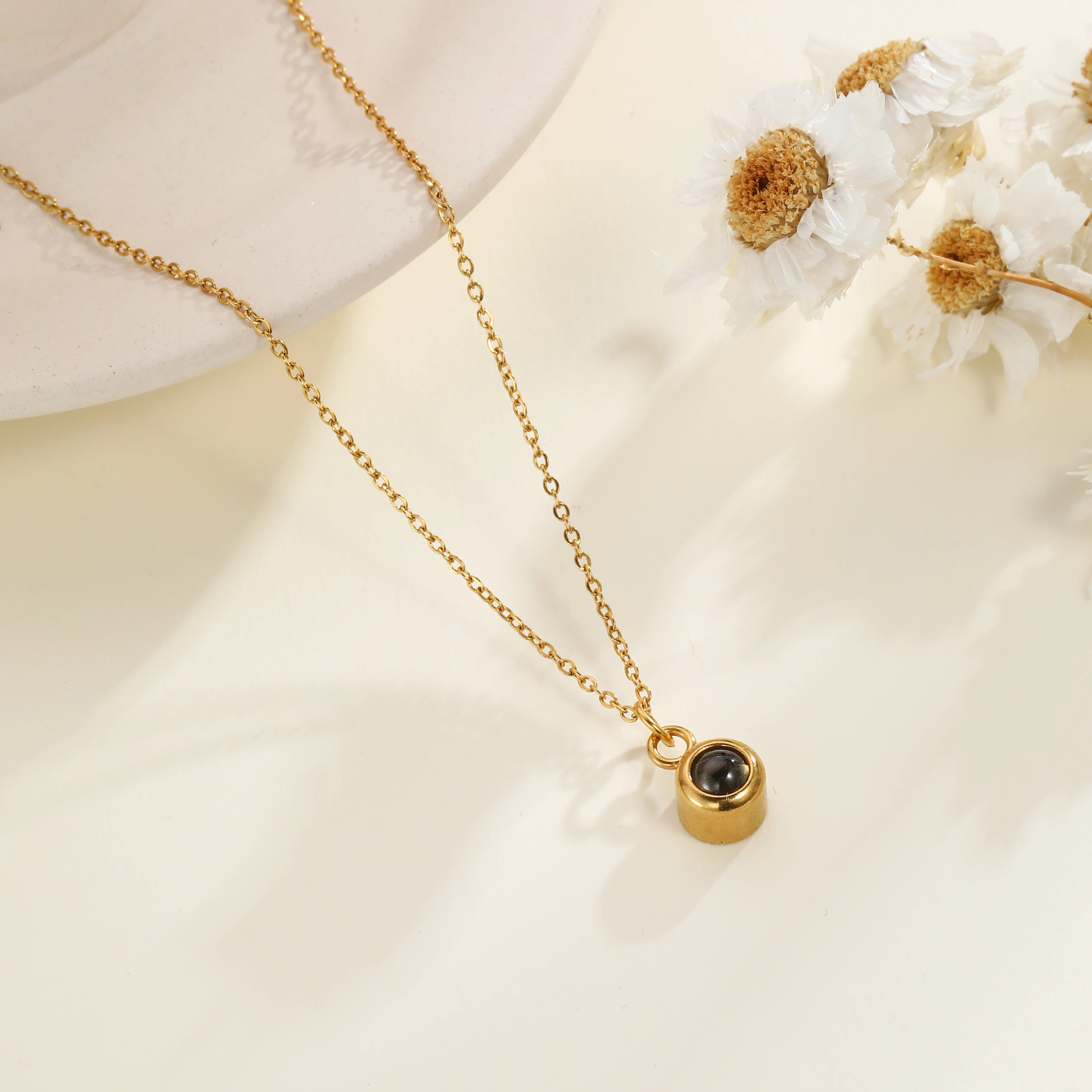 Personalized Projection Photo Necklace Custom Picture Sunflower Pendant