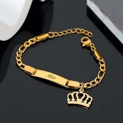 Adjustable Gold Baby Name Bracelet QB782-G-crown / youth size16cm / custom text