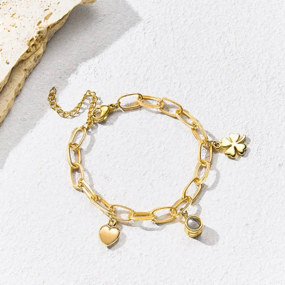 Shopminx Custom Photo Projection Heart Bracelet Gold / 20cm Adults / United States