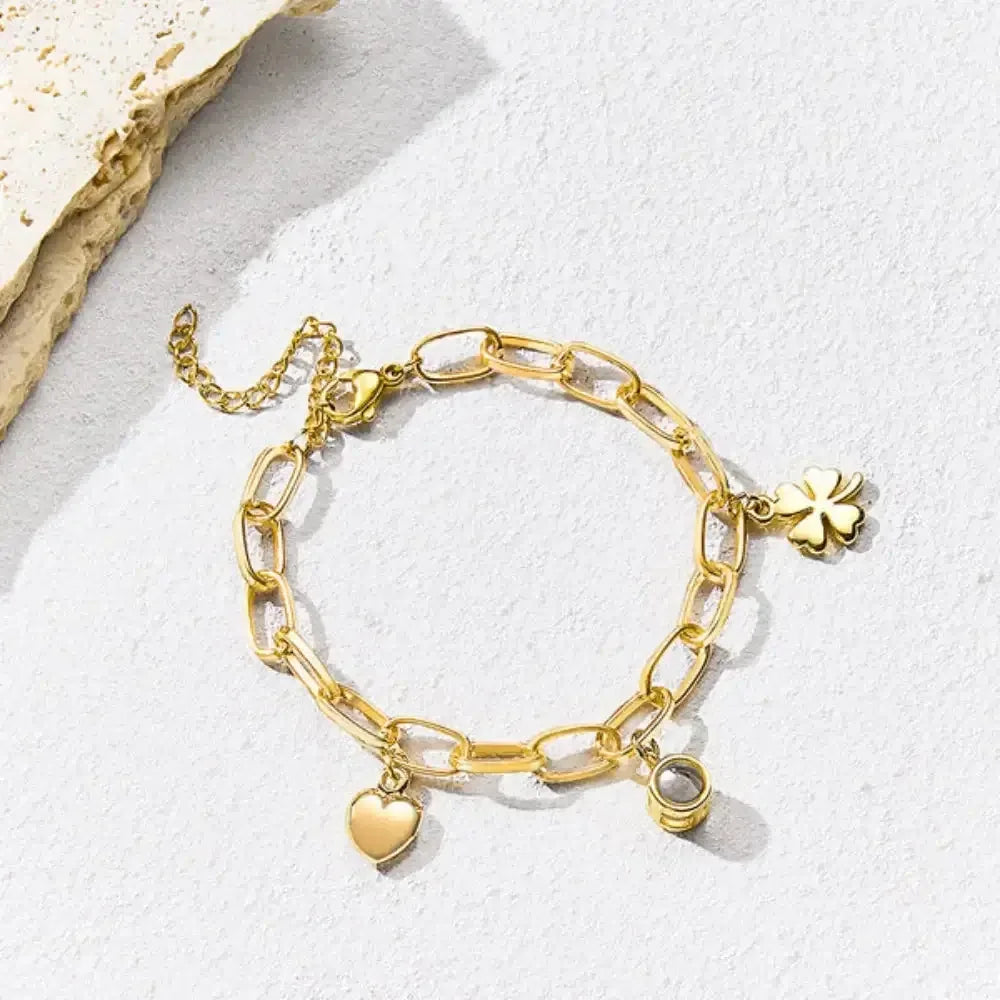 Custom Photo Projection Heart Bracelet Gold / 20cm Adults / United States