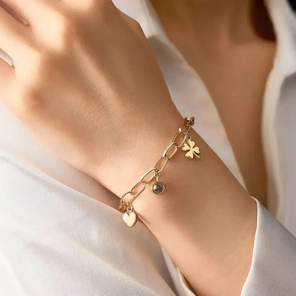 Shopminx Custom Photo Projection Heart Bracelet Silver / 20cm Adults / United States