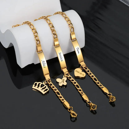 Adjustable Gold Baby Name Bracelet QB782-G-crown / youth size16cm / custom text