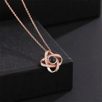 925 Silver Four-Leaf Clover Projection Necklace Rose gold / 925sliver / 14inchs