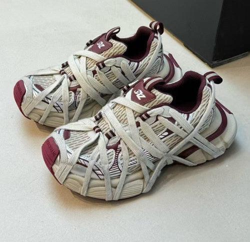 Breathable Distressed Running Shoes Strap Chunky Flat Women Sneakers Angola Red / 5