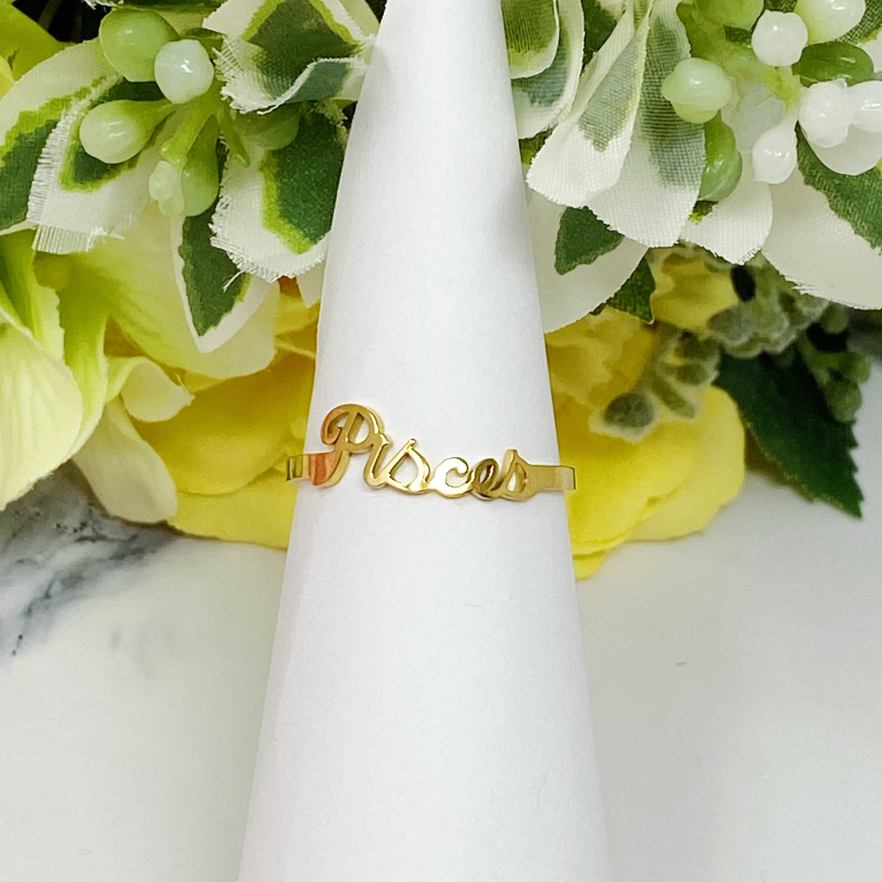 Elegant Scripted Zodiac Ring – Adjustable 18K Gold Plated Stainless Steel