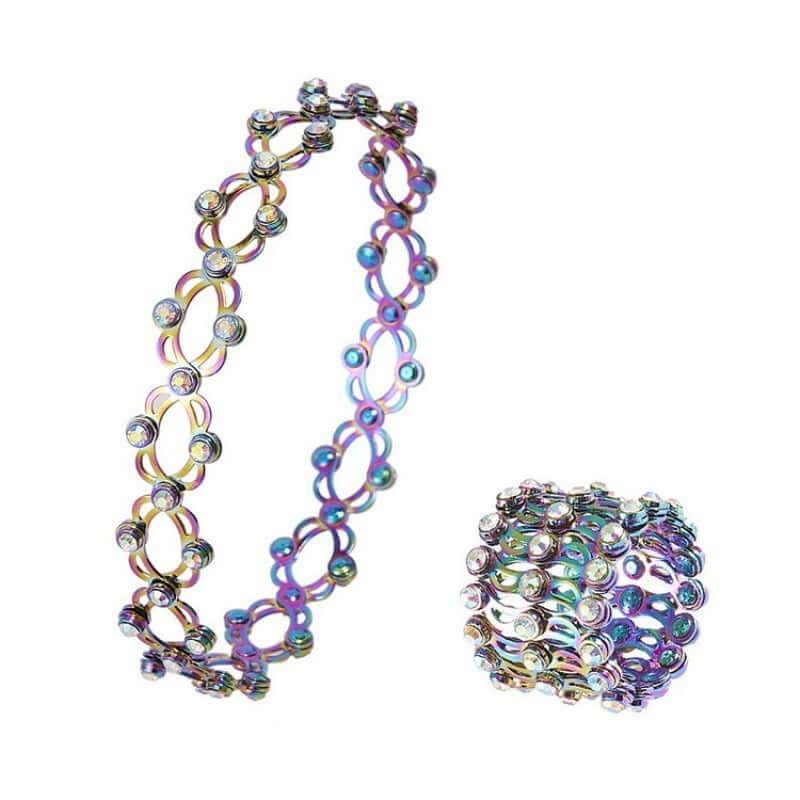 2 In 1 New Creative Magic Stretchable Ring Bracelet For Women Charm Shiny Crystal Retractable Bracelets Rings Jewelry Gift silver / Diameter 2cm-7cm adjustable