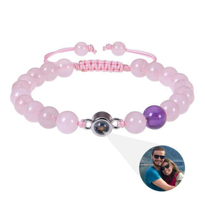 Photo projection bracelet 100 languages I Love You natural stone custom bracelet picture jewelry 8MM-Pink Crystal + Amethyst