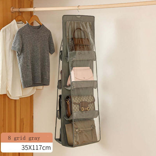 Bag storage hanging bag hanging double-sided transparent six-layer storage bag bedroom wardrobe storage bag dust bag Gray 8 grids [thick double layer] / 36**85cm