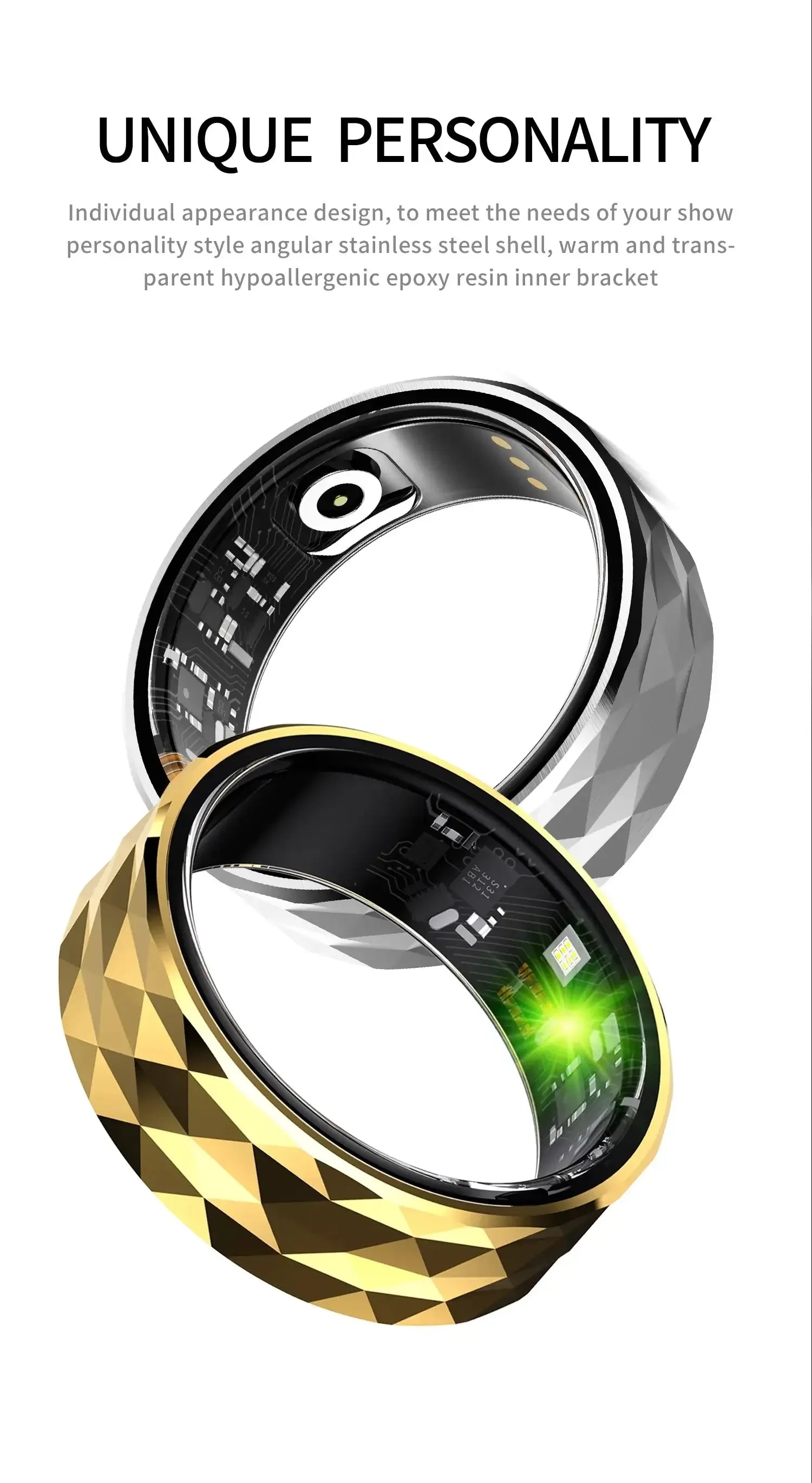Bluetooth Smart Ring with Health Tracking Gold 18