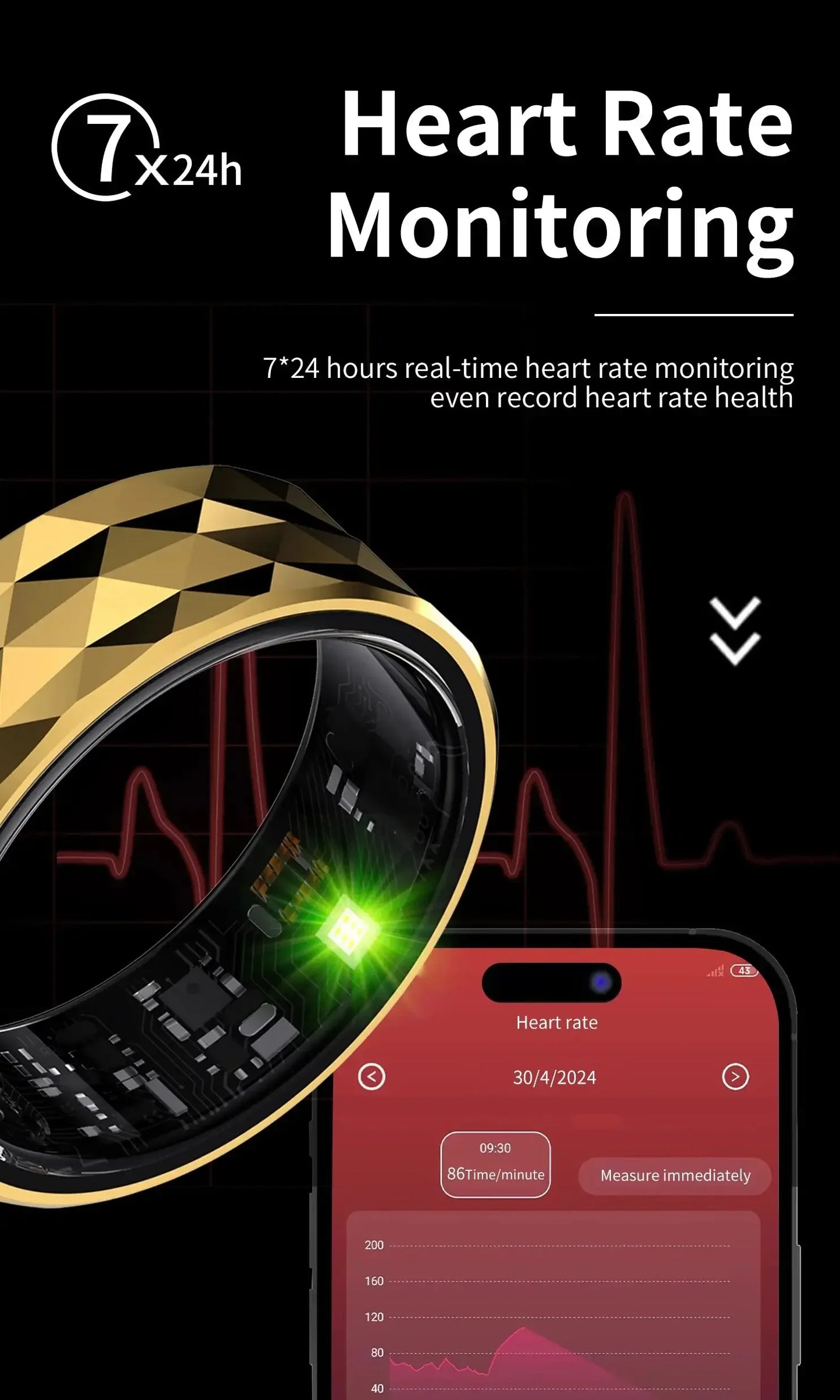 Bluetooth Smart Ring with Health Tracking Gold 18